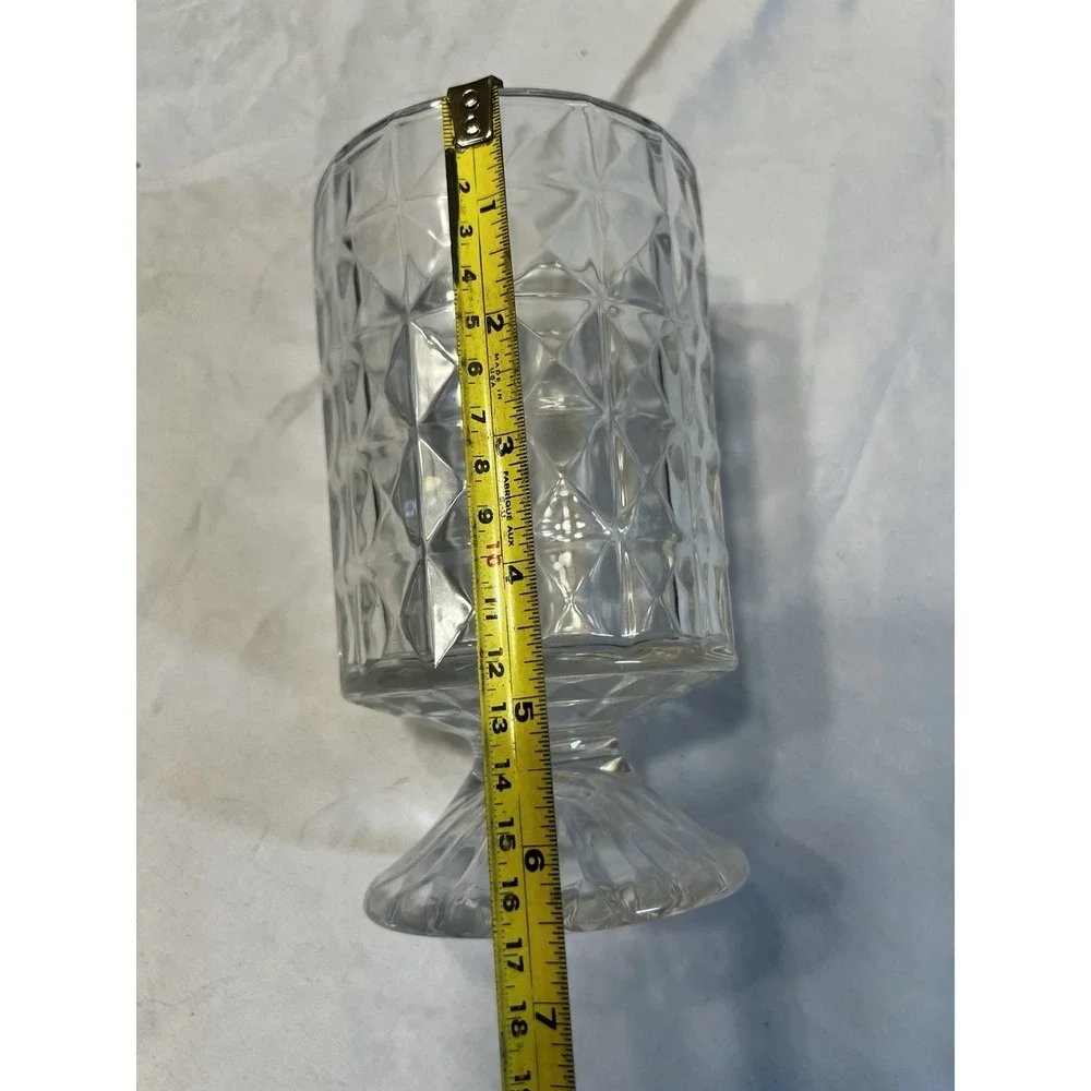 Vintage Clear‎ Diamond Cut Footed Glass Vase Ribbed Pedestal Base 6.5 Inch